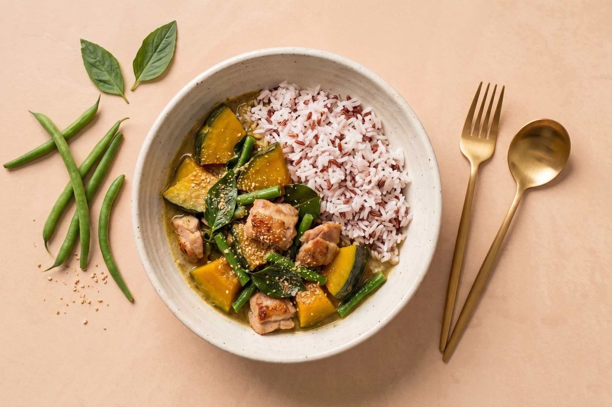 Romige groene pompoencurry met kokosmelk