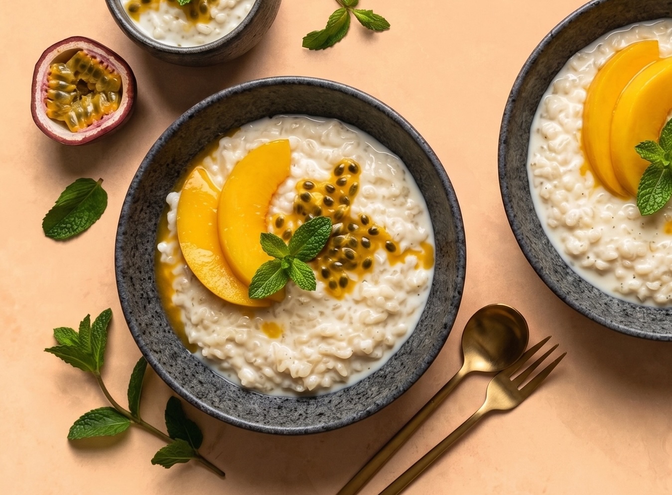 Rijstpap met mango, citroengras en passievrucht
