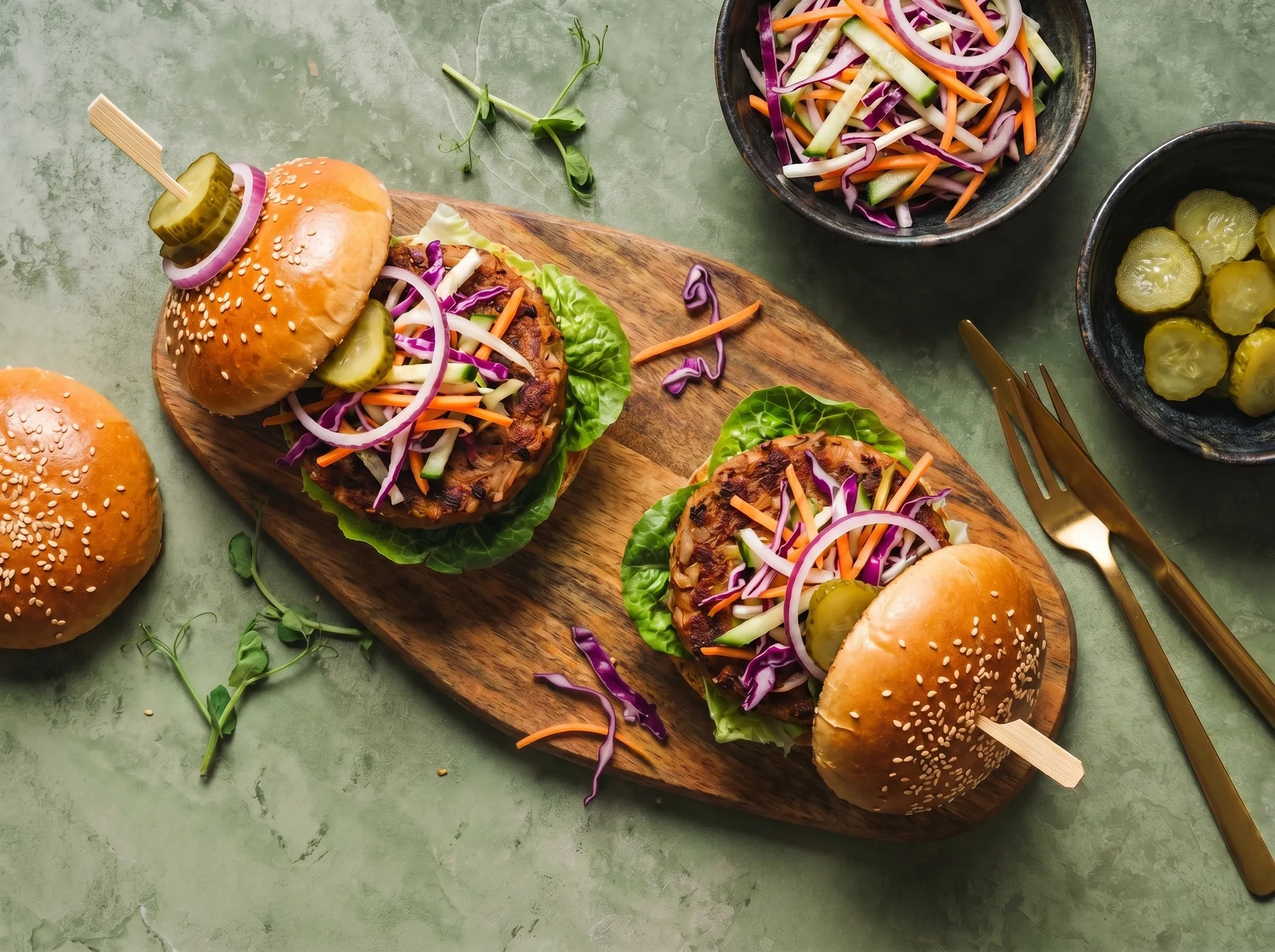 Jackfruitburgers met coleslaw