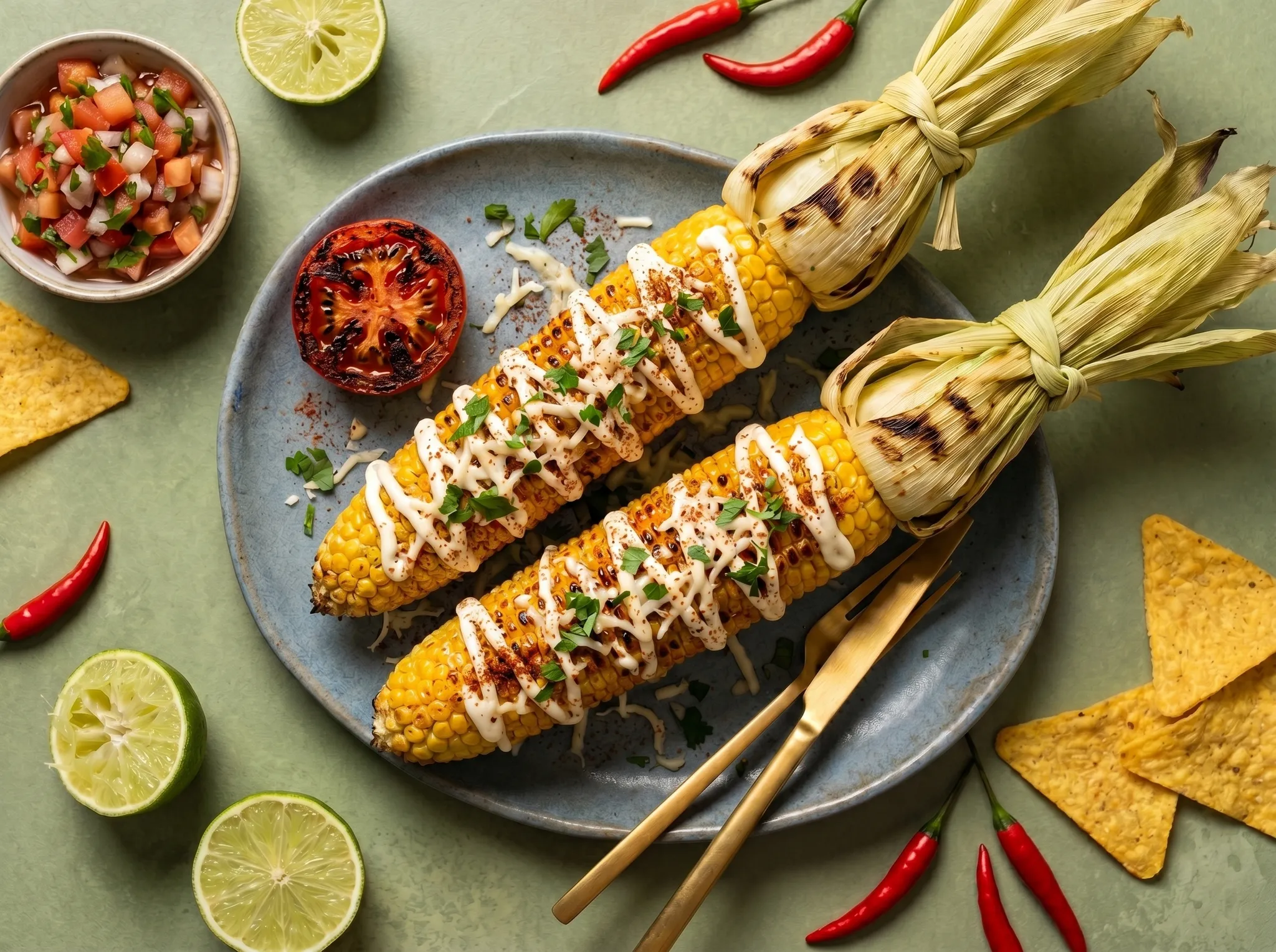 Gegrilde maiskolven met limoenmayonaise