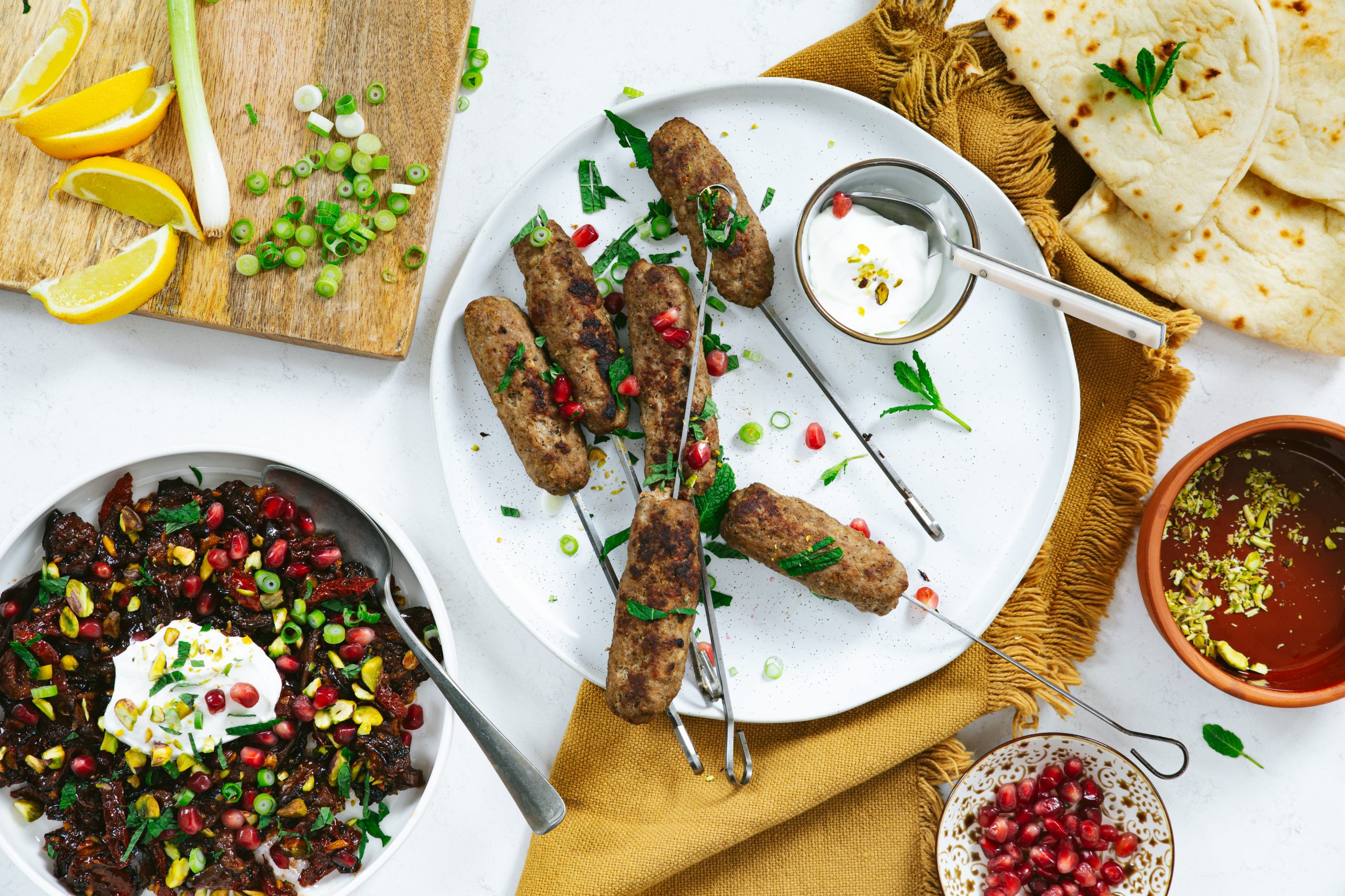 Kebab met aubergine-salade