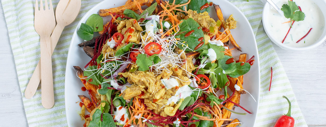 Vegan kapsalon met zoete aardappelfriet