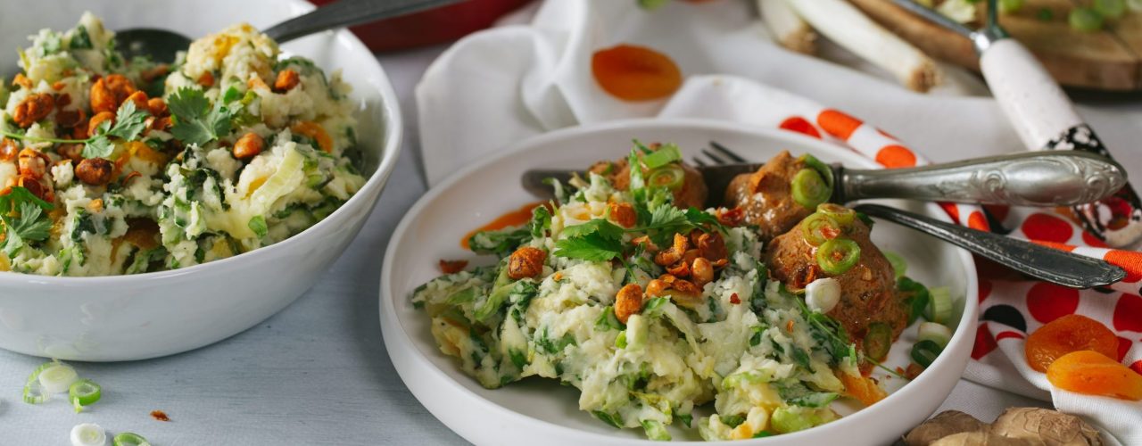 Pittige andijviestamppot met Thaise rode curry ballen