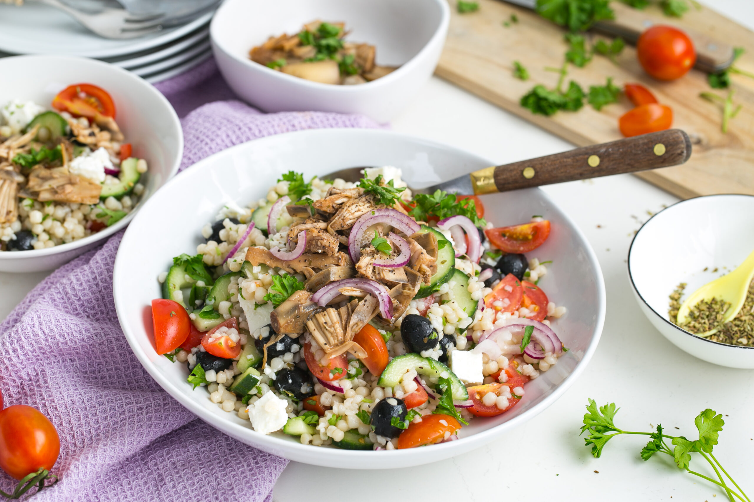 Parelcouscous salade met bananenbloesem