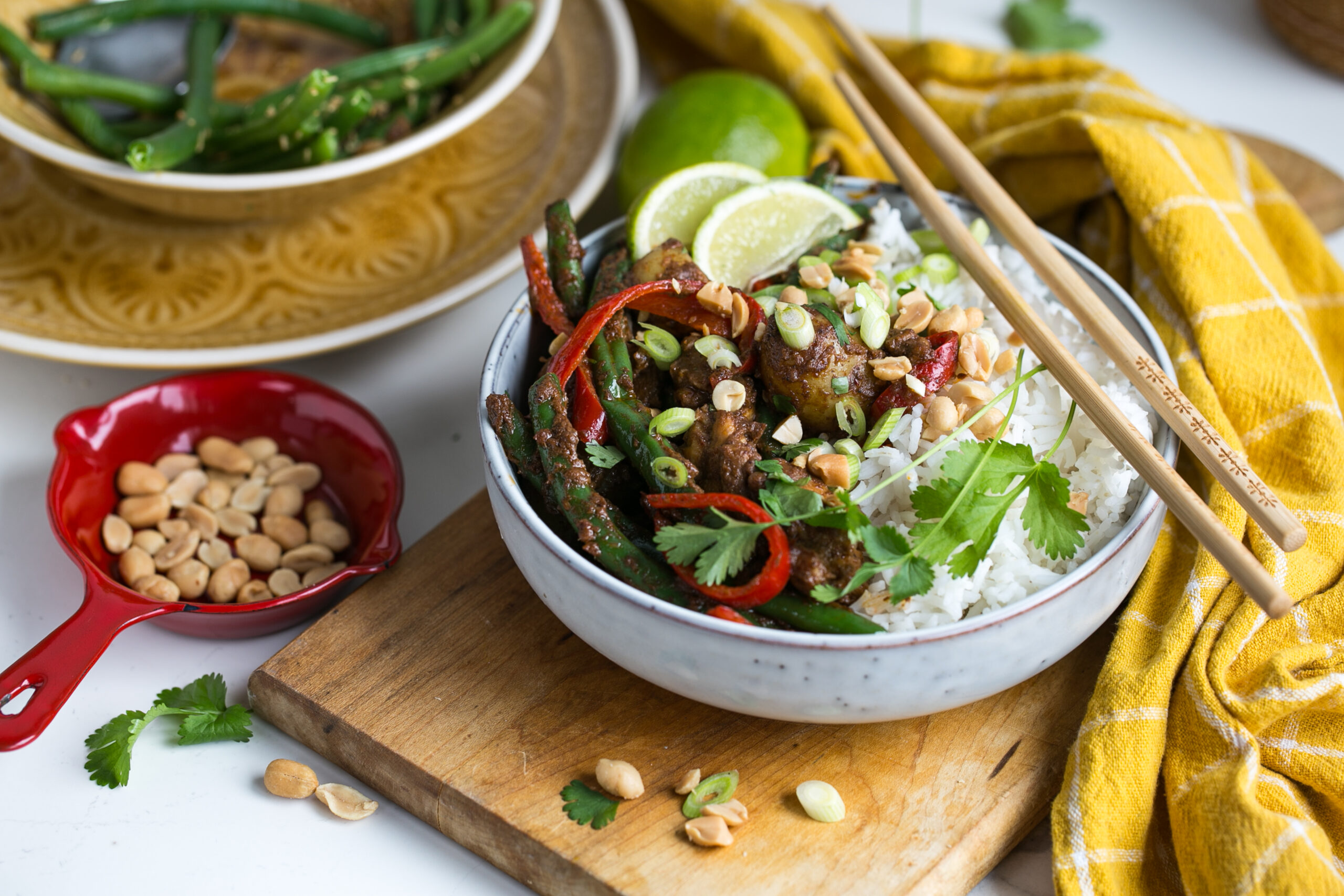 Massamancurry met sperziebonen